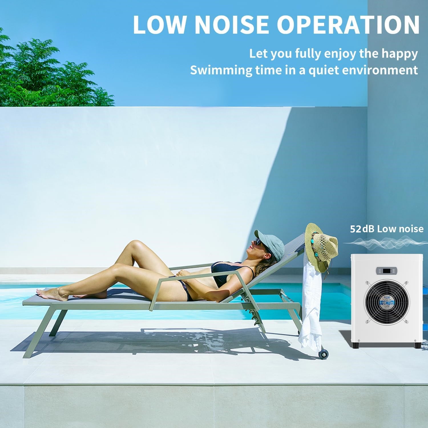 FICISOG Above Ground Pool Heater Electric, 15,609 BTU/hr Pool Water Heater for 4000GAL Above Ground Pools, 1000W Pool Heat Pump, 5.4 COP, 110V-130V/60Hz,White