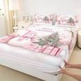 thumbnail image 4 of Feelyou Cute Pink Snowman Twin Sheet Sets for Kids, Dreamy Pine Tree Twin Fitted Sheet, Cartoon Christmas Tree Flat Sheet, Ultra Soft Bedroom Decor, 3-Piece, 4 of 8