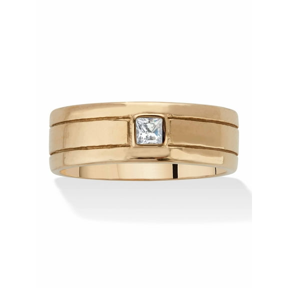PalmBeach Jewelry Men's Square Cut Crystal Yellow Gold Ion-Plated Stainless Steel Wedding Band