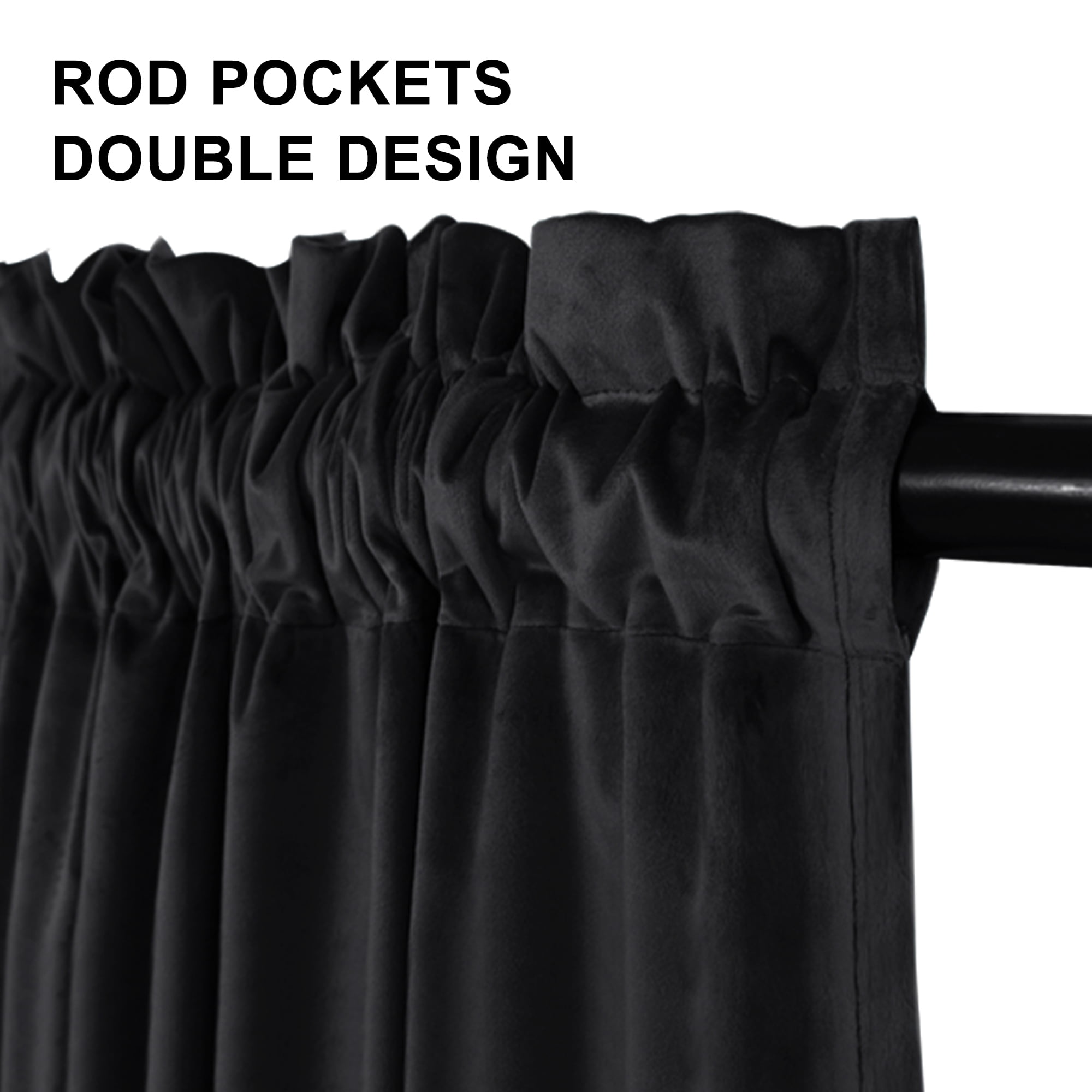 XWZO Black Velvet Curtains 84 inches, Blackout Curtains for Bedroom Living Room, Rod Pocket Room Darkening Drapes, 2 Panels, 52"W x 84"L