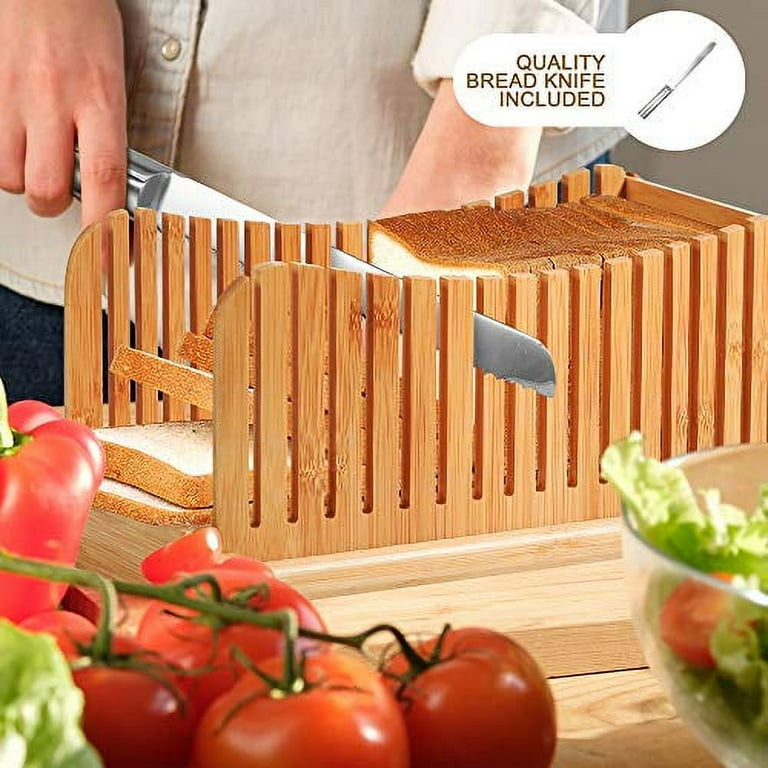 Bread Slicer | Bread Loaf Slicing Machine With Crumbs Tray | Easy To Use  Foldable Bread Cutter | Adjustable Slice Sizes | Bread Cutting Guide With