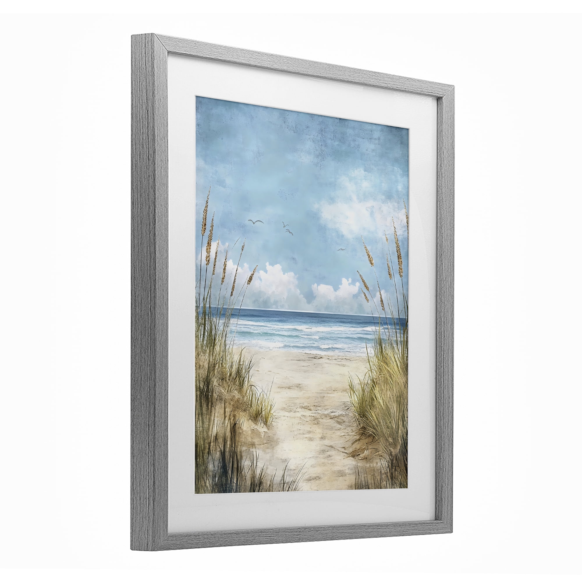 Stupell Industries Free Seagulls over Beach Dunes Gray Framed Print Under Glass, design by Creative Studio
