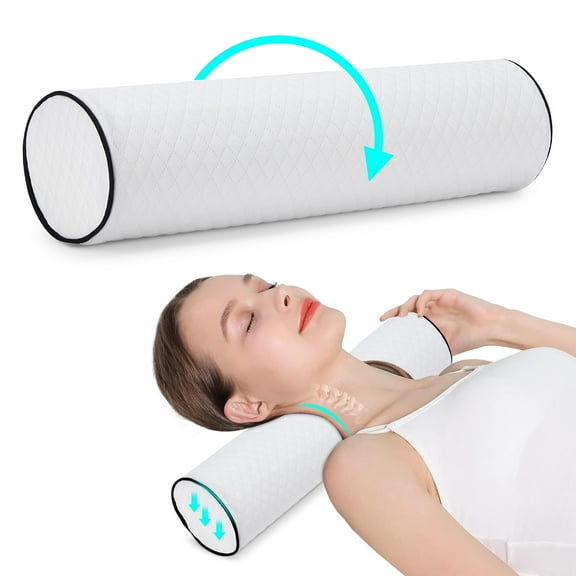 TIFOR Cervical Neck Roll Pillow Memory Foam Pillow Cylinder Round Pillow Pain Relief Neck Pillows for Sleeping Support Removable Washable Cover White 14.77"×4.33"