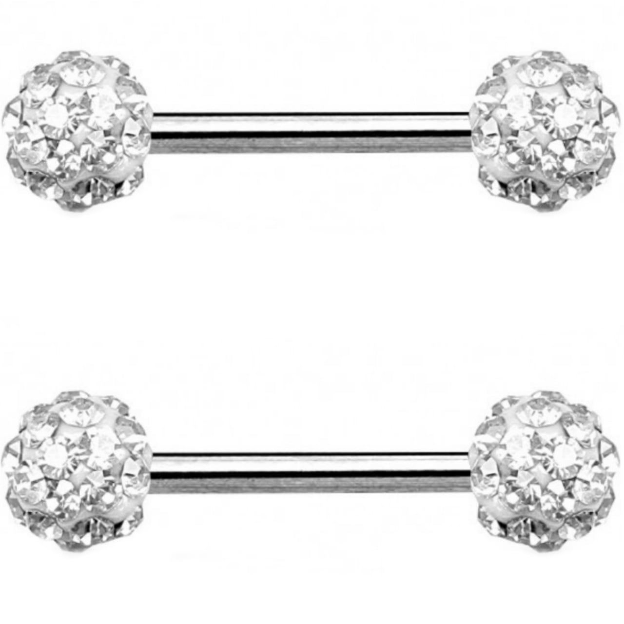 Pair of Crystal Ferido Balls Surgical Steel Nipple Rings 14G 9/16" 