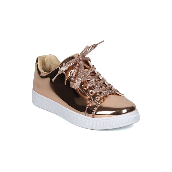 New Women Refresh Action-02 Metallic Leatherette Low Top Lace Up Sneaker