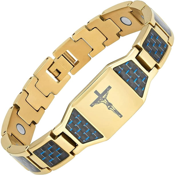 Bracelet for Men, Christian Cross Jesus Carbon Fiber Stainless