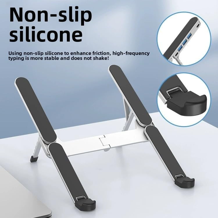 Samovi Laptop Stand with 4-Port USB Hub, 6-Level Adjustable Aluminum Holder, Ventilated Cooling Notebook Mount Computer Stand for Travel, Library, Home, Office, Cafe, for 11-17.3" Laptops