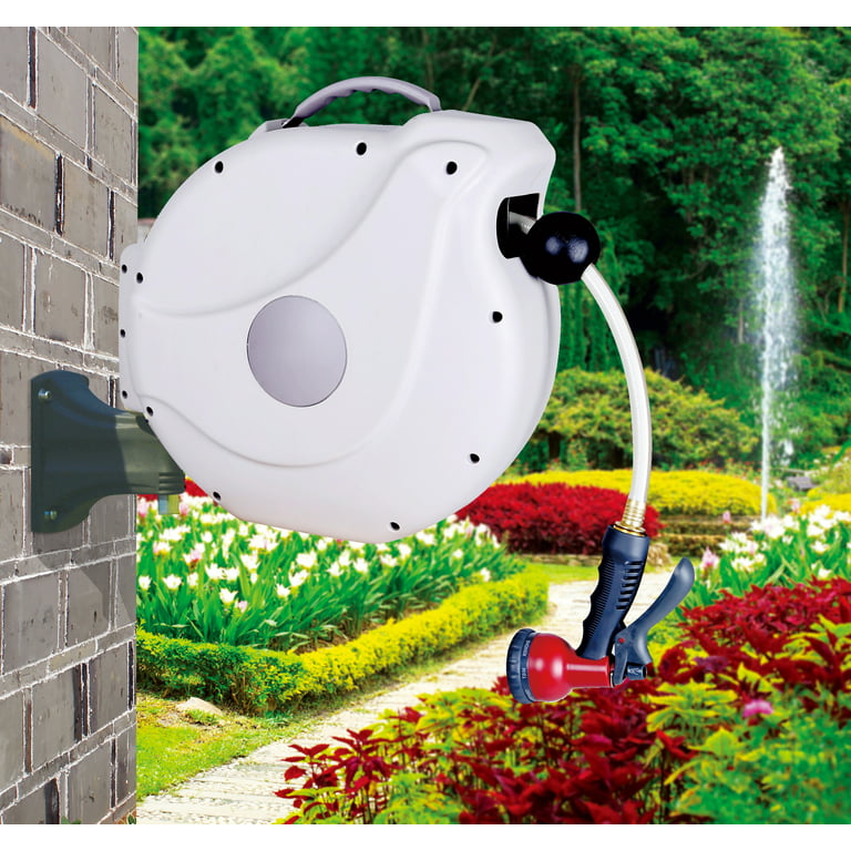 Gartenkraft 5/8 Nw Retractable Hose Reel with 20M/65' Hose, Off-White