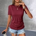 thumbnail image 7 of WHEANG Women's Crew Neck Ruched Short Sleeve Tops, Fashion Blouses Comfort Versatile Daily Outfit Summer Tops for Women, Solid Color Casual T Shirts for Women(Color Red Size 2XL), 7 of 7