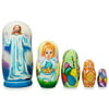 "6"" Set of 5 Jesus Christ Rising, Angel and Easter Eggs Wooden Nesting Dolls"