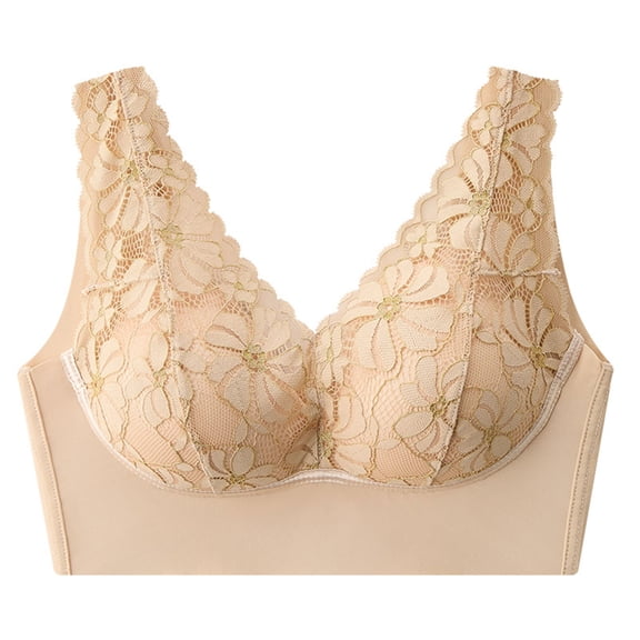 U-Back Bralette Top - Wireless Comfort Bra with Light Padding, Sexy Lace Supportive Camisole | Hontri | Versatile Comfy & Lacy Bra Top Wireless Bra Lifting Anti Sagging (Beige | L)