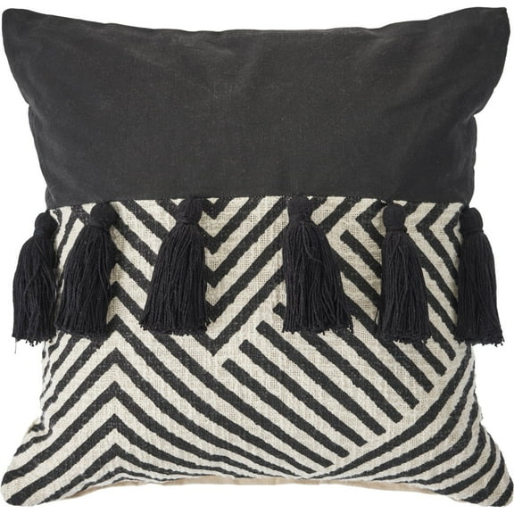 Ox Bay Tassel Geometric Stripe Chevron Throw Pillow, Black / White, 20" Square, Count per Pack 1