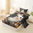 thumbnail image 2 of Manfei Halloween Cute Bow Ghost Twin Sheets 3pcs, Sugar Skull Bat Flower Bedding, Black Orange White,1 Fitted Sheet, 1 Flat Sheet and 1 Pillowcase, 2 of 5