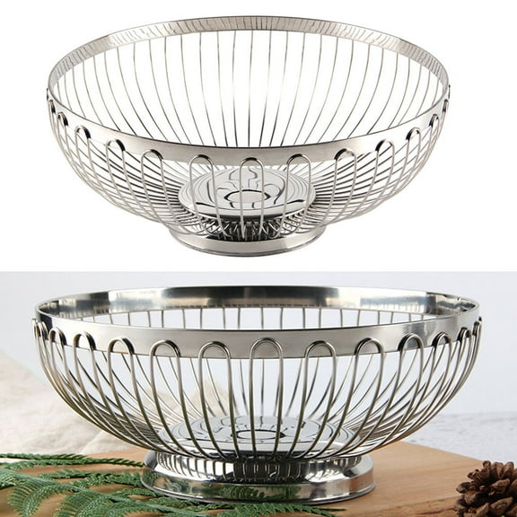 LOLIPPYY Stainless Steel Fruit Bowl Decorative Round Design for Kitchen Countertop - 1 Set
