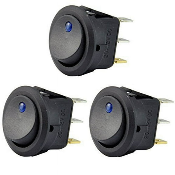 3Pc 12V 20A Rocker Toggle LED Switch Blue Light SPST On-Off Control for Boats Cars Racing Off-Road Vehicles Heavy Trucks RVs ATVs and Anything That Uses a 12 Volt Power