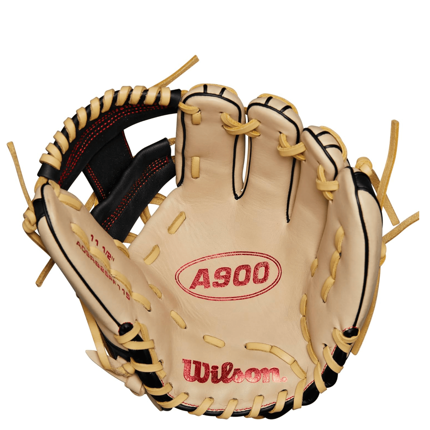 Wilson 2024 A900 PF115 Pedroia Fit 11.5 Infield Baseball Glove, Blonde/Black/Red, Right