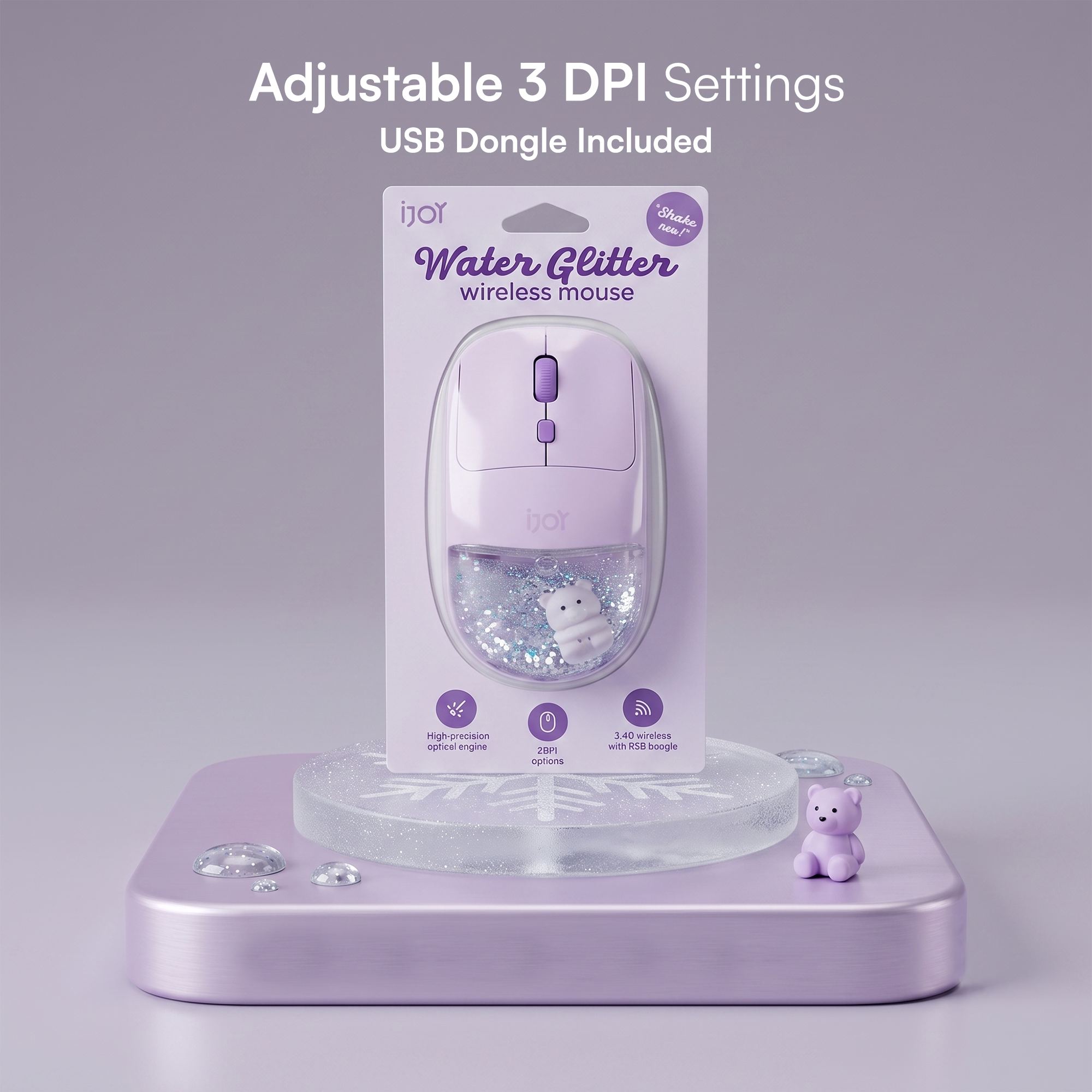 iJoy Wireless Bear Glitter Mouse, Lilac photo 5