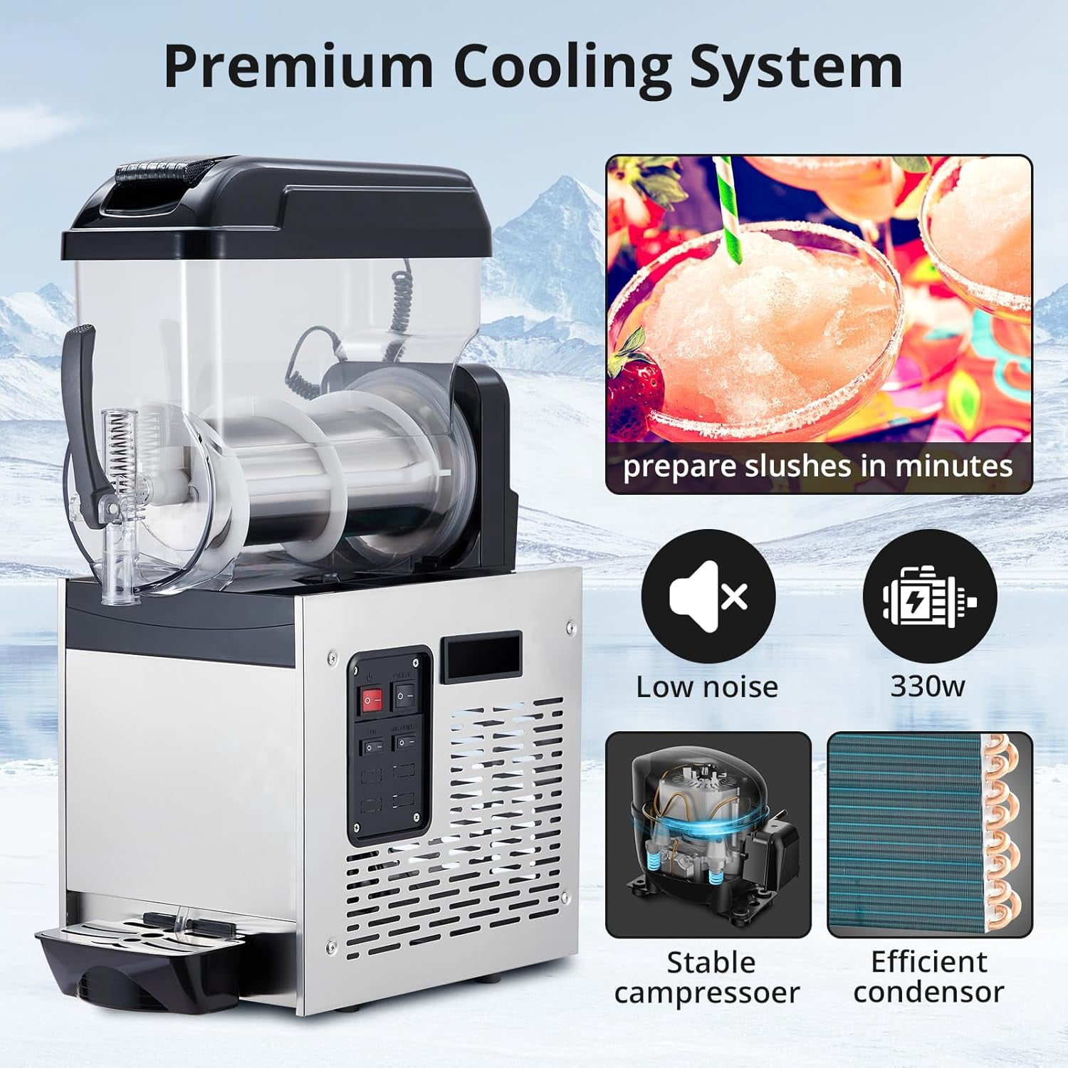 Commercial Slushy Machine, 12L/3.2 Gal Frozen Margarita Machine Smoothie, Self-Cleaning, 500W Stainless Steel Slushie Machine for Snow Melts, Cocktails, Homes, Coffee Shops, Restaurants