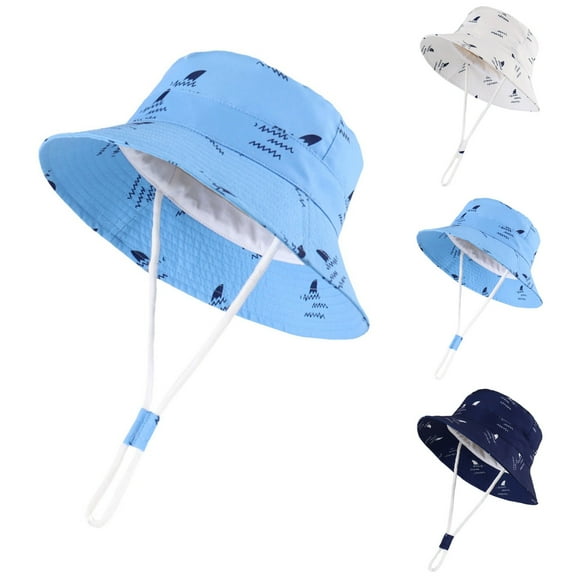 Sopiago Baby Sun Hat Toddler Bucket Hats Summer Sun Protective Kids Beach Hats Wide Brim Outdoor Camping Hat for Boys Girls Blue,2-4 Years