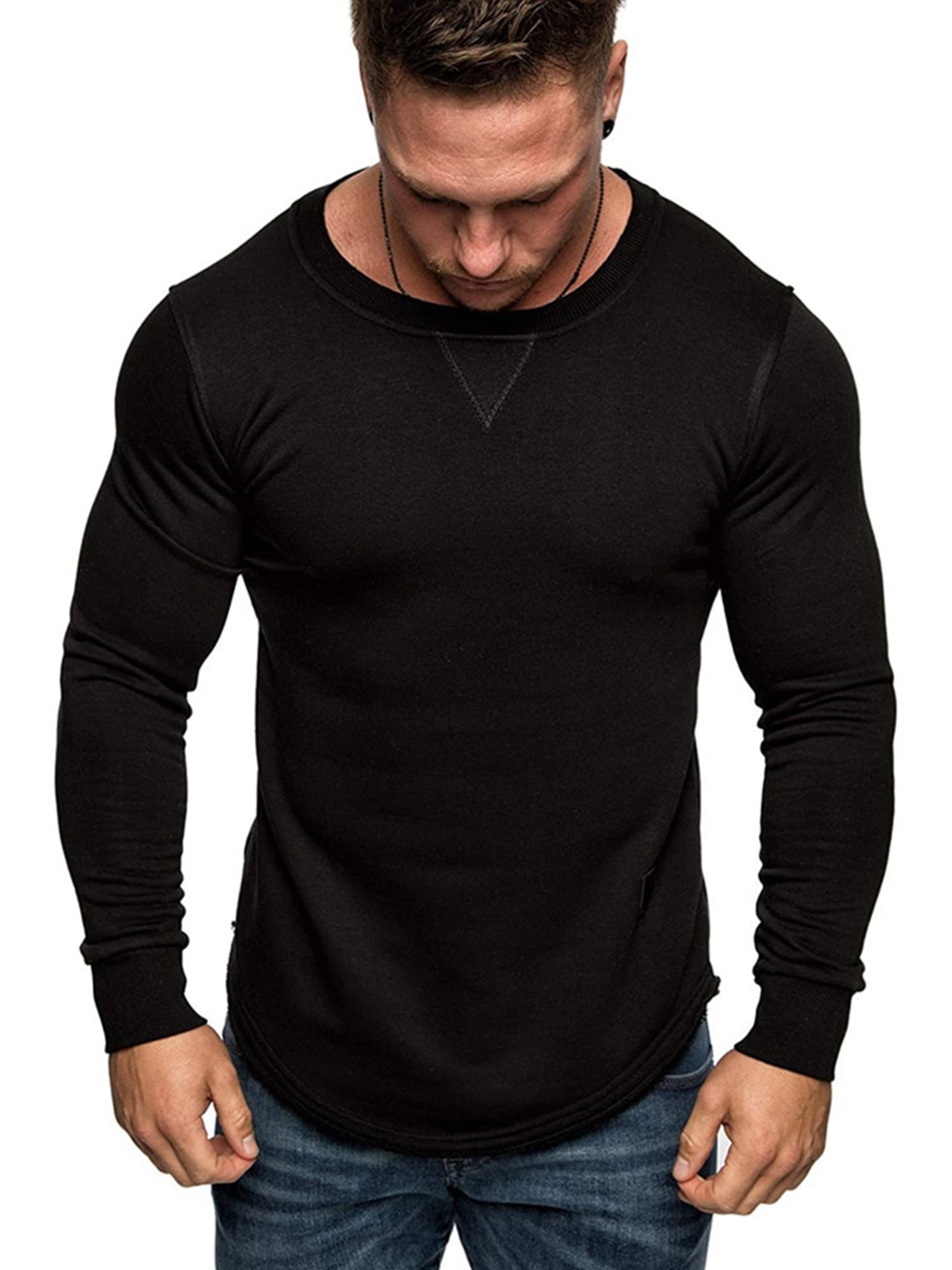 Men Shirt Long Sleeve Sports Tight Slimming Body Athletic Muscle Solid Color Tee Top