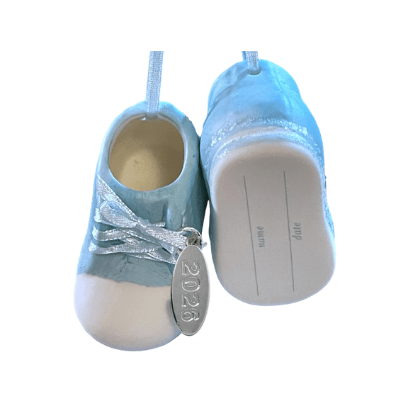 2026 Baby Boy Shoe Ornament Baby's First Christmas Blue Baby Booties - Can Be Personalized - with Gift Box