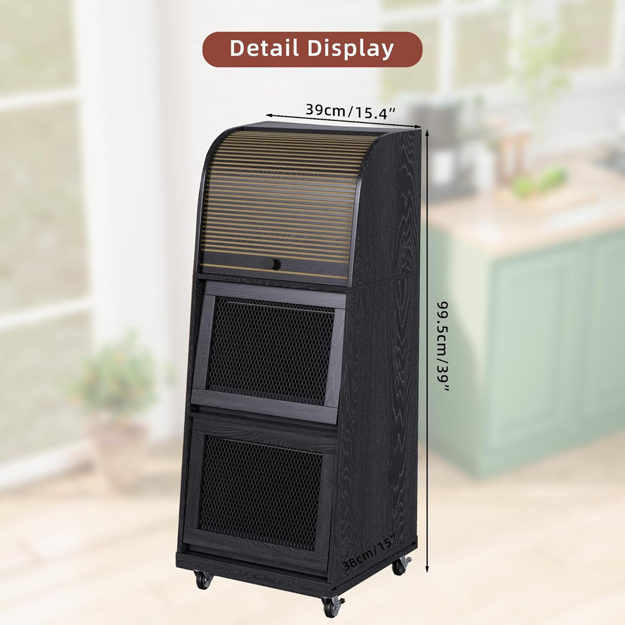 Onion and Potato Storage Bin Box, Movable Potato Bins with Sliding Door, Farmhouse Kitchen Pantry Cabinet