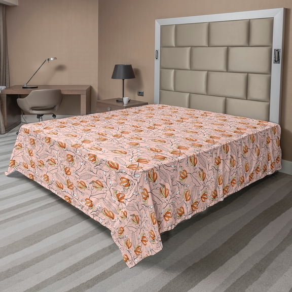 Ambesonne Floral Flat Sheet, Vintage Wildflowers Blossom, California King, Blush Multicolor