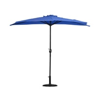 BAYSHORE 9 Ft Half Umbrella with Resin Concrete Base Included for Oudoor Patio, Royal Blue