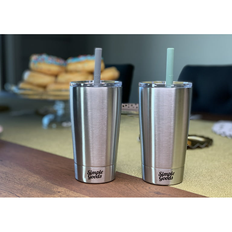 Simple Goods 2 Pack Kids Stainless Steel Sippy Cup Tumbler with Straw, Lid  & Bag (Silver/Silver 2 Pack - Midi, 12 oz)