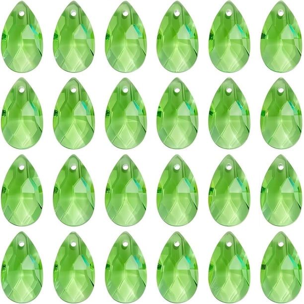 1 caja de 40 cuentas de lágrima facetadas grandes de 22 mm, cuentas de lágrima de vidrio verde pálido, cuentas de piedra natal de agosto en forma de pera.