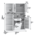 thumbnail image 4 of 63" Kitchen Pantry Storage Cabinet with Tilt-Out Trash Storage & 5-Tier Side Shelves, Freestanding Hutch with Glass Doors, Drawer, Adjustable Shelves & Microwave Stand for Dining Room, White, 4 of 6