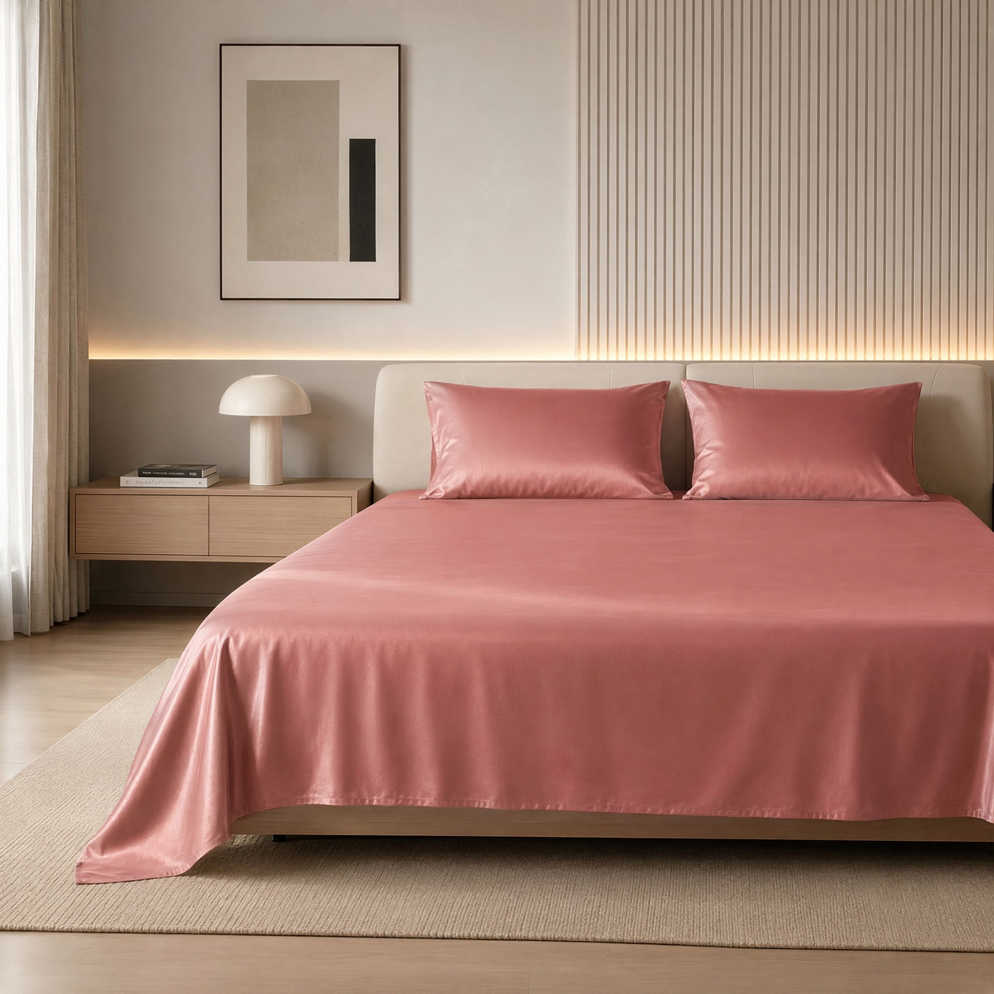 Unique Bargains Microfiber Gauze Bed Sheet Flat Sheet Bedding Pink 66"x88"