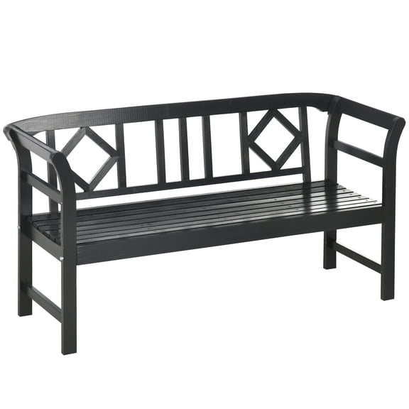 Patio Furniture Outsunny Wooden Patio Bench, Outdoor Garden Bench with Backrest and Armrests, 3 Person Porch Bench with Rustic Country Diamond Pattern, Black,Patio Chairs
