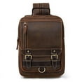 thumbnail image 2 of Horse Leather Men'S Backpack Multifunctional Leather Student Backpack Outdoor Travel Chest Bag Messenger Bag,Light brown, 2 of 2
