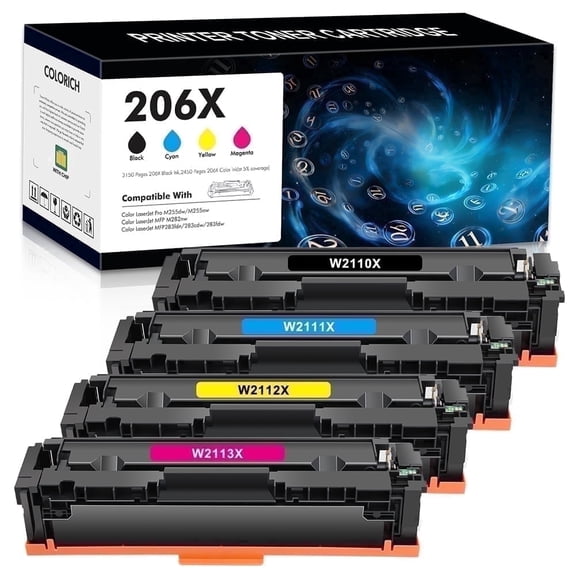 206X 206A Toner Cartridges with Chip Compatible for 206X 206A Color LaserJet Pro MFP M283fdw M283cdw M255dw M282nw Printer ink (Black Cyan Magenta Yellow, 4-Pack)