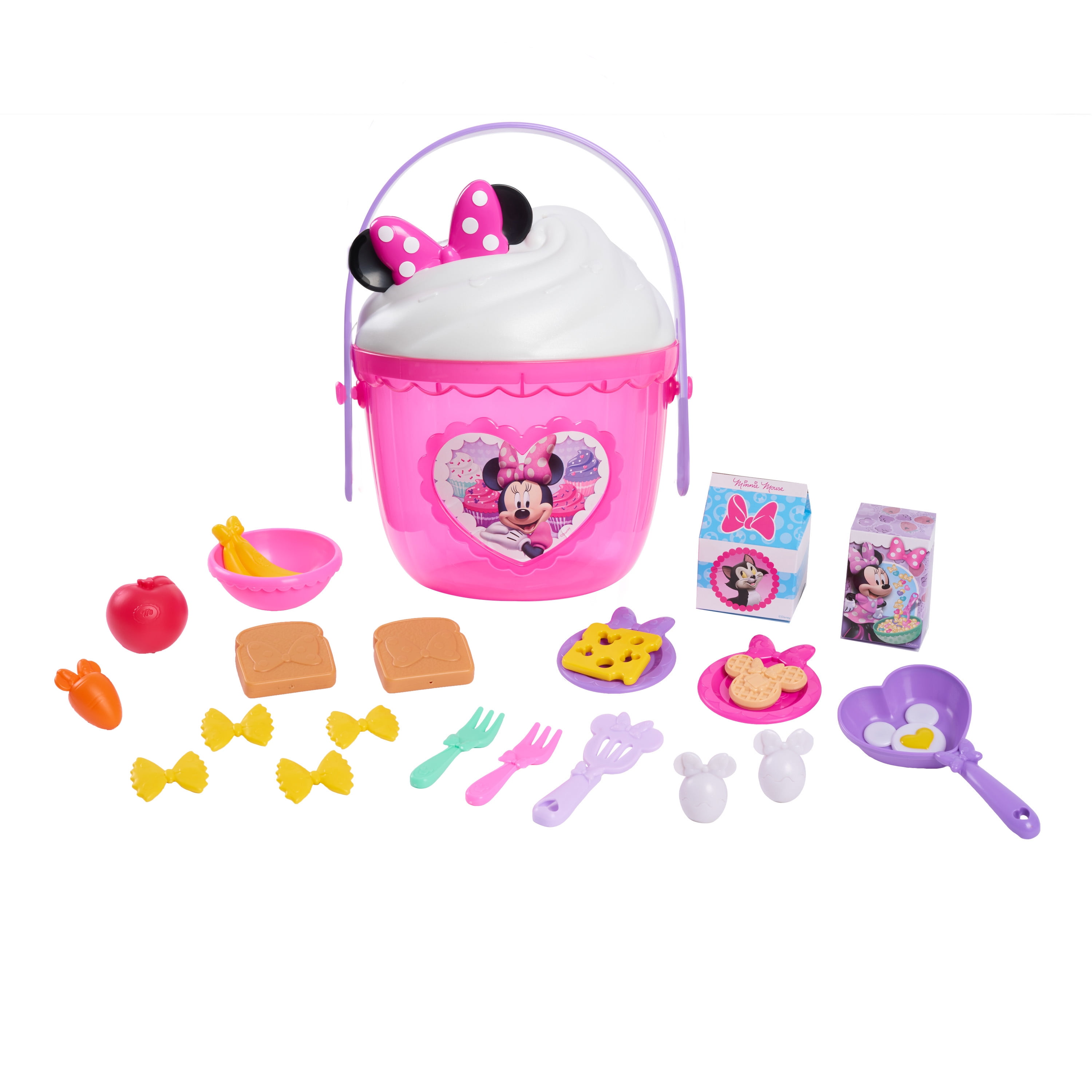 Disney Junior Minnie Mouse Fab Food Bucket, 25-pieces, Pretend Kitchen Playset, Officially Licensed Kids Toys for Ages 3 Up, Gifts and Presents