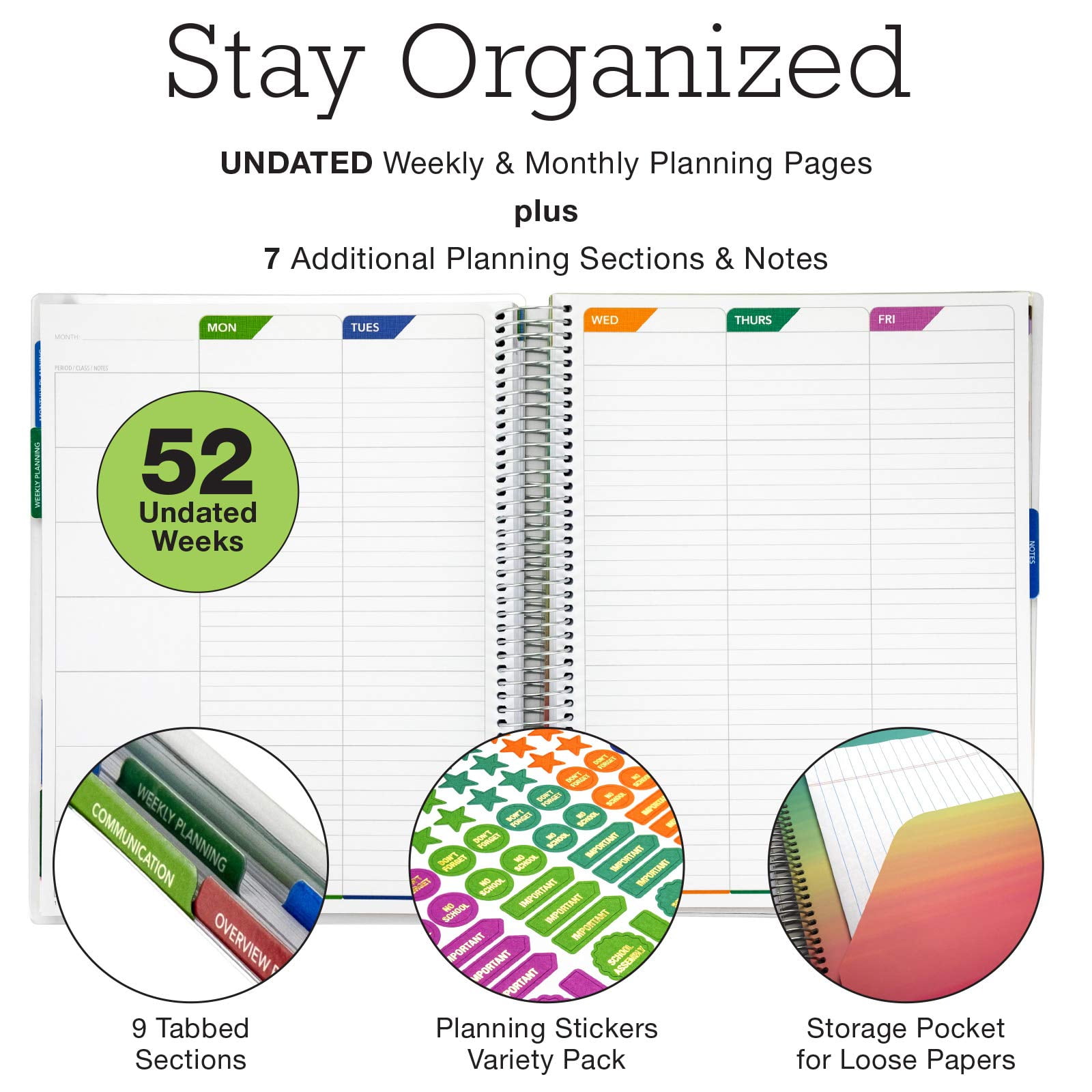 DELUXE Undated Teacher Planner - Includes 7 Periods, Page Tabs, Bookmark, and More! - Blue Marble - 8.5"x11" - DTP-0002-U