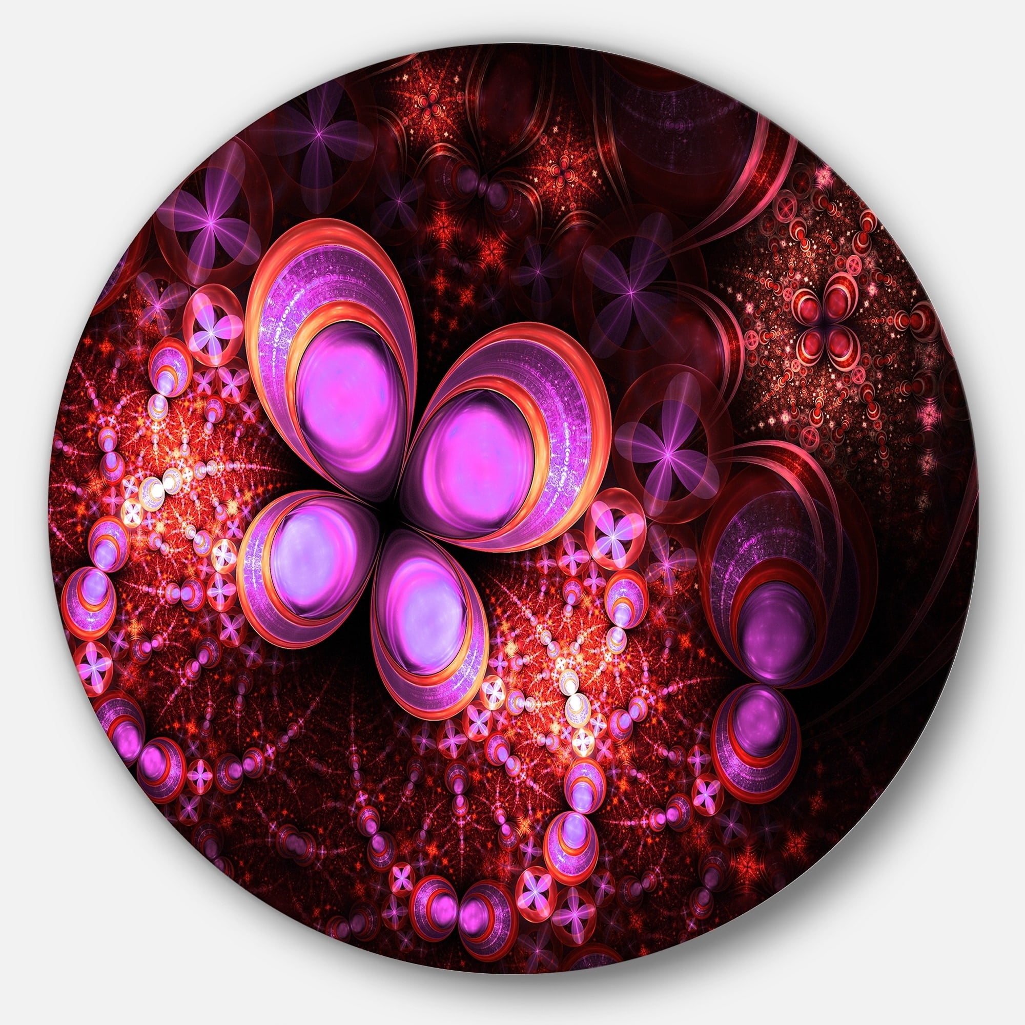 Designart Dark Green Purple Digital Fractal Flower Floral Metal Wall Art Disc of 23 23 H x 23 W x 1 D 1P 