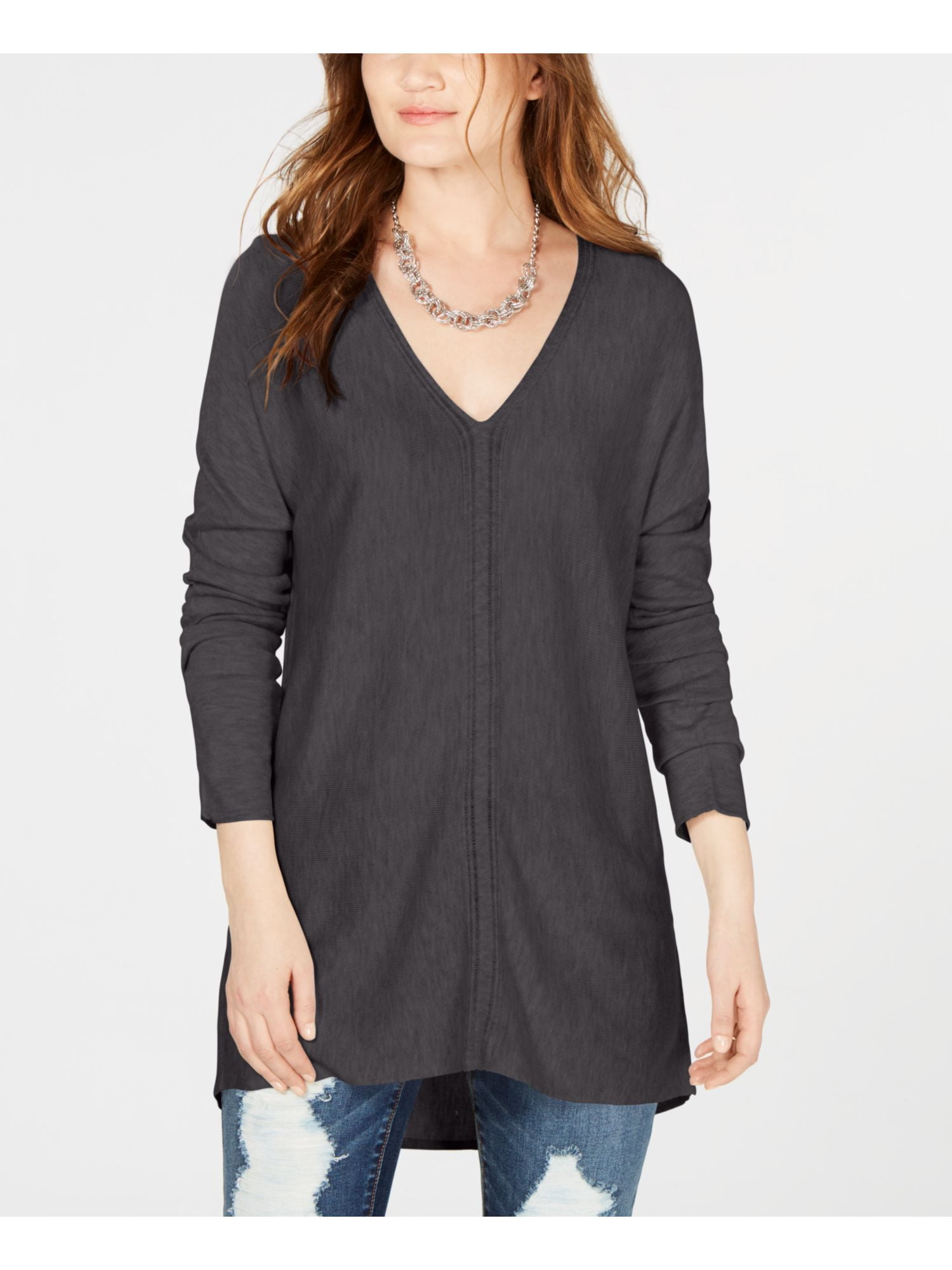 INC - INC Womens Gray Long Sleeve V Neck Tunic Sweater Size: L ...