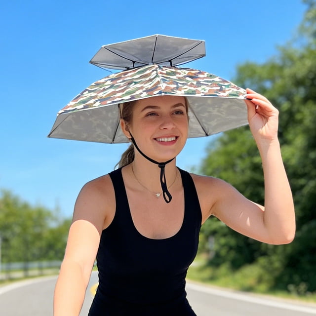 Ohmyroo Fishing Umbrella Hat Double-Layer Ventilated Sun Protection For Outdoors