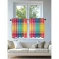 thumbnail image 4 of Colorful Plaid Tier Curtains 24 Inch Length,Sheer Curtains for Bedroom Living Room,Modern Chic Rainbow Gradient Striped Rod Pocket Voile Drapes Kitchen Curtains Small Half Window 27.5"x24" 2 Panels, 4 of 7