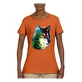 thumbnail image 2 of Earth Wolf Trees Mountains Nature Animal Lover Womens Graphic T-Shirt, Orange, Small, 2 of 3