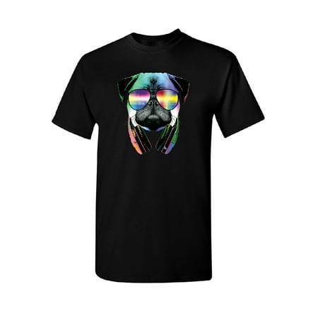 Pug Tie - DJ Dog Pug Sun Glasses and Headphones Men's T-shirt Black Small