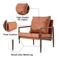 thumbnail image 6 of PU Leather Accent Chair Set of 2, Mid Century Upholstered Armchair with Imitation Wood Color Metal Frame, Extra-Thick Padded Backrest and Seat Cushion Sofa Chair for Living Room (Brown), 6 of 7