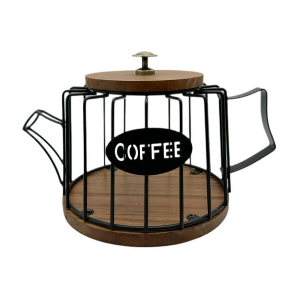 Soporte para cápsulas de café con tazas resistentes y tapa, cesta organizadora para negro