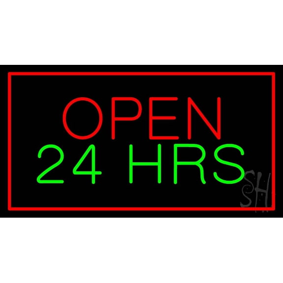 Open 24 hrs Animated LED Neon Sign 20 x 37 - inches, Clear Edge Cut Acrylic Backing, with Dimmer - Bright and Premium built indoor LED Neon Sign for storefront.