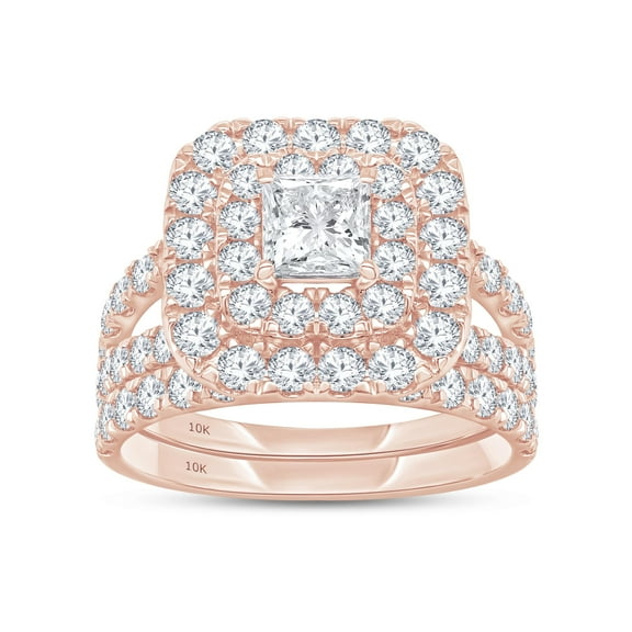 AFFY Bridal Rings Set for Women 4.5MM Princess Lab Created Moissanite Engagement Ring With Matching Band Set for Her in 10K Solid Rose Gold Size 10
