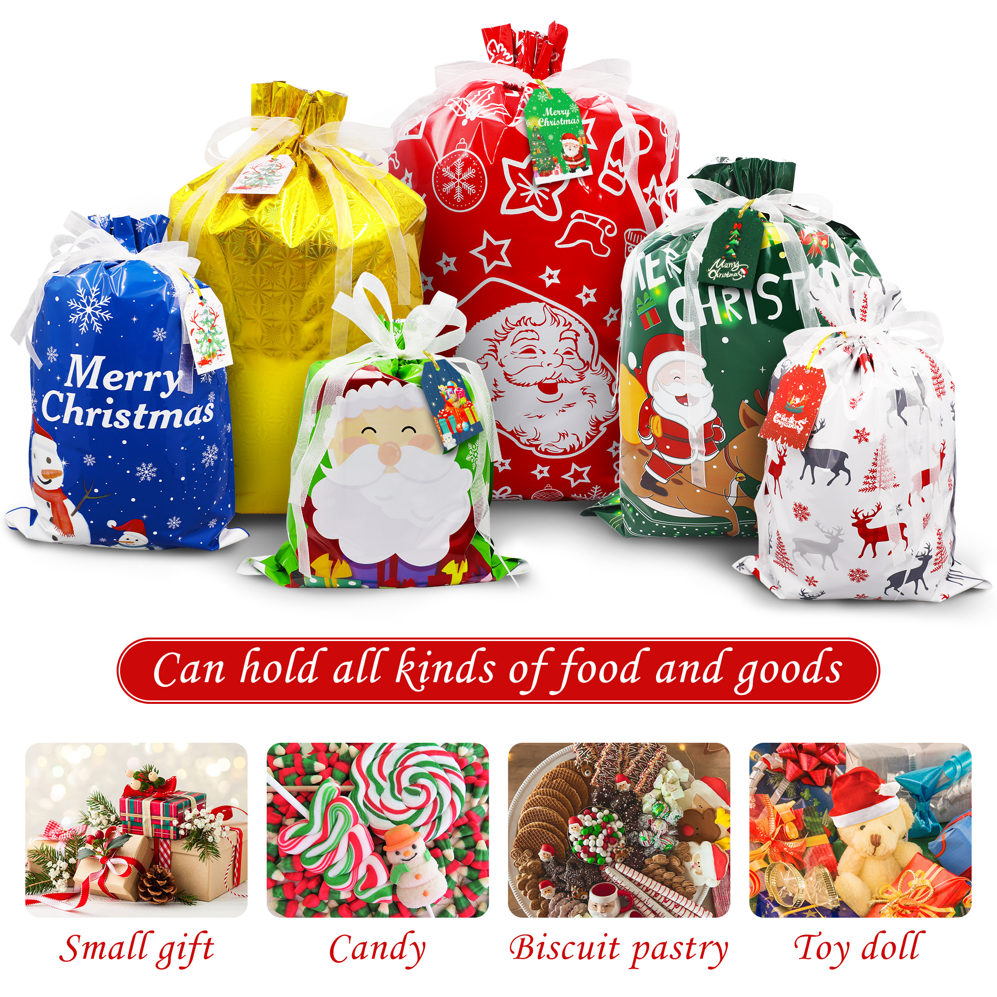 Magotan 40-Piece Christmas Drawstring Gift Bags, Assorted Sizes photo 4