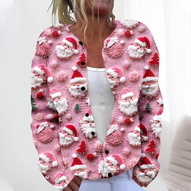 Cárdigan informal de punto con estampado navideño para mujer, chaqueta con botones y abrigo para mujer