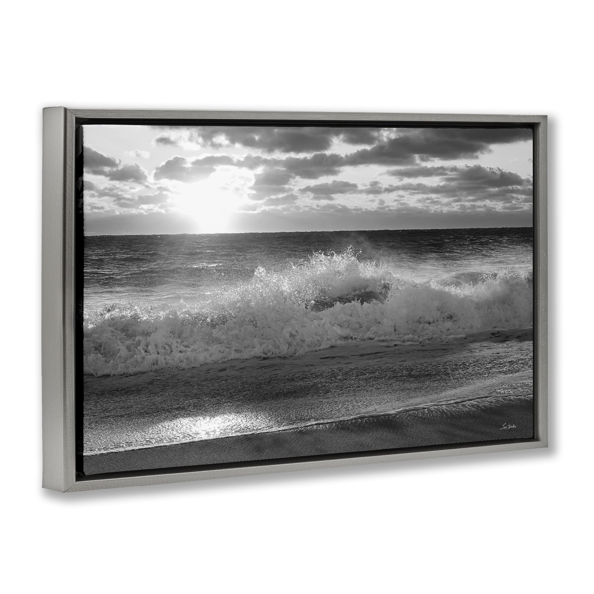 Stupell Industries Crashing Sea Waves Landscape & Nature Photography Gray Floater Framed Canvas Art Print Wall Art, 31 x 21